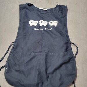 Happy Chef Apron OS Navy Feed My‎ Sheep Graphic Cobbler Tabard Side Tie Pockets